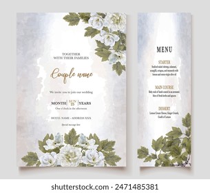 MARCO DE INVITACIÓN DE BODA CON DECORACIONES FLORALES Y HOJAS FRESCAS 