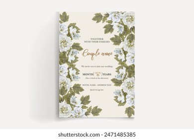 HOCHZEIT EINLADUNGSRAHMEN MIT BLUMENSCHMUCK UND FRISCHBLÄTTERN 