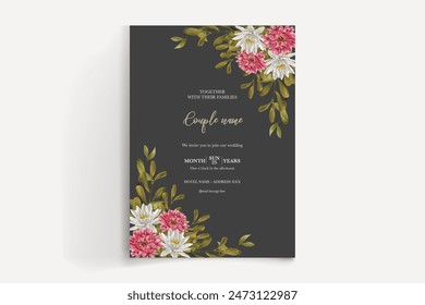 MARCO DE INVITACIÓN DE BODA CON DECORACIONES FLORALES Y HOJAS FRESCAS 