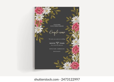 HOCHZEIT EINLADUNGSRAHMEN MIT BLUMENSCHMUCK UND FRISCHBLÄTTERN 