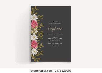 MARCO DE INVITACIÓN DE BODA CON DECORACIONES FLORALES Y HOJAS FRESCAS 