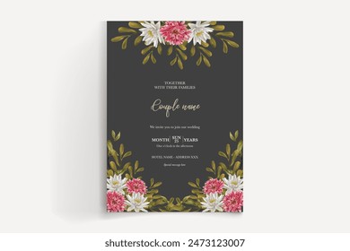 MARCO DE INVITACIÓN DE BODA CON DECORACIONES FLORALES Y HOJAS FRESCAS 