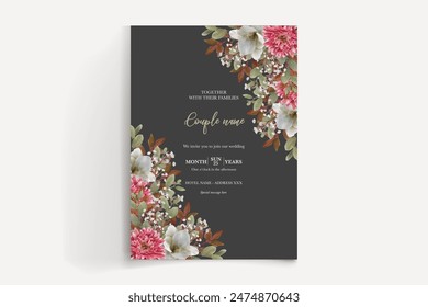 MARCO DE INVITACIÓN DE BODA CON DECORACIONES FLORALES Y HOJAS FRESCAS 