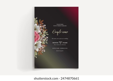 HOCHZEIT EINLADUNGSRAHMEN MIT BLUMENSCHMUCK UND FRISCHBLÄTTERN 