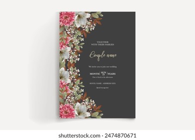 MARCO DE INVITACIÓN DE BODA CON DECORACIONES FLORALES Y HOJAS FRESCAS 