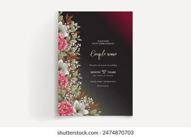 MARCO DE INVITACIÓN DE BODA CON DECORACIONES FLORALES Y HOJAS FRESCAS 
