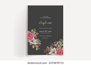 MARCO DE INVITACIÓN DE BODA CON DECORACIONES FLORALES Y HOJAS FRESCAS 