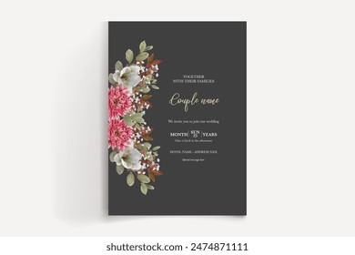HOCHZEIT EINLADUNGSRAHMEN MIT BLUMENSCHMUCK UND FRISCHBLÄTTERN 