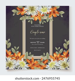HOCHZEIT EINLADUNGSRAHMEN MIT BLUMENSCHMUCK UND FRISCHBLÄTTERN 