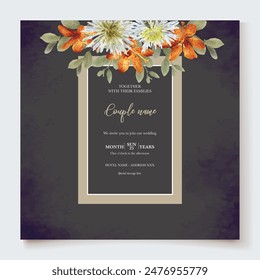 HOCHZEIT EINLADUNGSRAHMEN MIT BLUMENSCHMUCK UND FRISCHBLÄTTERN 