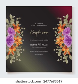 MARCO DE INVITACIÓN DE BODA CON DECORACIONES FLORALES Y HOJAS FRESCAS 