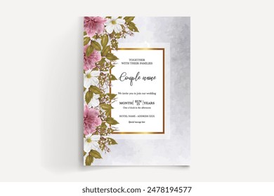 HOCHZEIT EINLADUNGSRAHMEN MIT BLUMENSCHMUCK UND FRISCHBLÄTTERN 