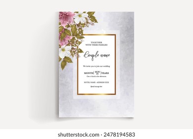 HOCHZEIT EINLADUNGSRAHMEN MIT BLUMENSCHMUCK UND FRISCHBLÄTTERN 