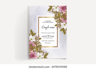 HOCHZEIT EINLADUNGSRAHMEN MIT BLUMENSCHMUCK UND FRISCHBLÄTTERN 