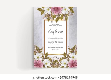 HOCHZEIT EINLADUNGSRAHMEN MIT BLUMENSCHMUCK UND FRISCHBLÄTTERN 