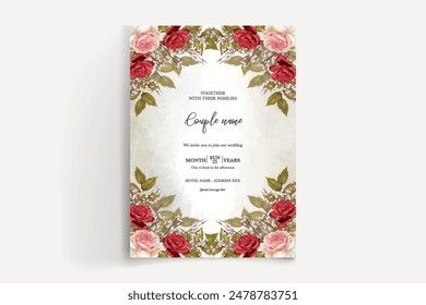 HOCHZEIT EINLADUNGSRAHMEN MIT BLUMENSCHMUCK UND FRISCHBLÄTTERN 