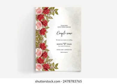 MARCO DE INVITACIÓN DE BODA CON DECORACIONES FLORALES Y HOJAS FRESCAS 