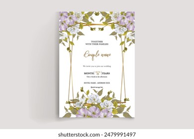 MARCO DE INVITACIÓN DE BODA CON DECORACIONES FLORALES Y HOJAS FRESCAS 