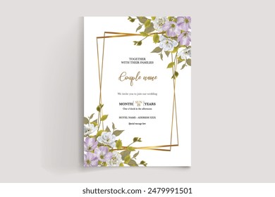 MARCO DE INVITACIÓN DE BODA CON DECORACIONES FLORALES Y HOJAS FRESCAS 