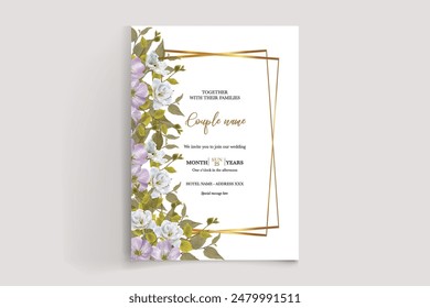 MARCO DE INVITACIÓN DE BODA CON DECORACIONES FLORALES Y HOJAS FRESCAS 