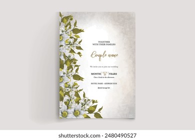 HOCHZEIT EINLADUNGSRAHMEN MIT BLUMENSCHMUCK UND FRISCHBLÄTTERN 
