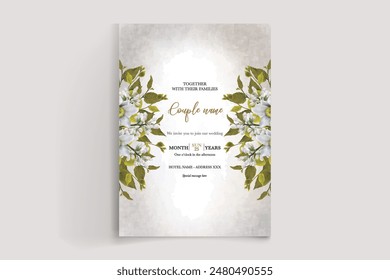 HOCHZEIT EINLADUNGSRAHMEN MIT BLUMENSCHMUCK UND FRISCHBLÄTTERN 