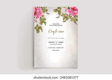 MARCO DE INVITACIÓN DE BODA CON DECORACIONES FLORALES Y HOJAS FRESCAS 