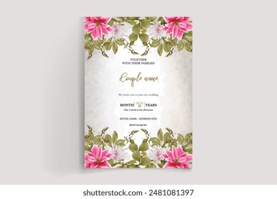 HOCHZEIT EINLADUNGSRAHMEN MIT BLUMENSCHMUCK UND FRISCHBLÄTTERN 