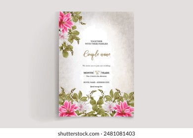 MARCO DE INVITACIÓN DE BODA CON DECORACIONES FLORALES Y HOJAS FRESCAS 