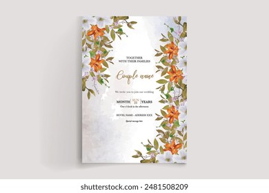 MARCO DE INVITACIÓN DE BODA CON DECORACIONES FLORALES Y HOJAS FRESCAS 