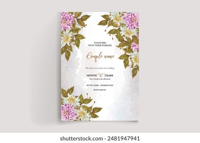 MARCO DE INVITACIÓN DE BODA CON DECORACIONES FLORALES Y HOJAS FRESCAS 