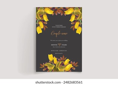 MARCO DE INVITACIÓN DE BODA CON DECORACIONES FLORALES Y HOJAS FRESCAS 