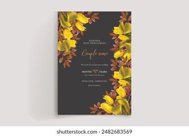 MARCO DE INVITACIÓN DE BODA CON DECORACIONES FLORALES Y HOJAS FRESCAS 