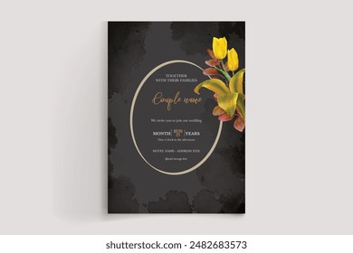 MARCO DE INVITACIÓN DE BODA CON DECORACIONES FLORALES Y HOJAS FRESCAS 