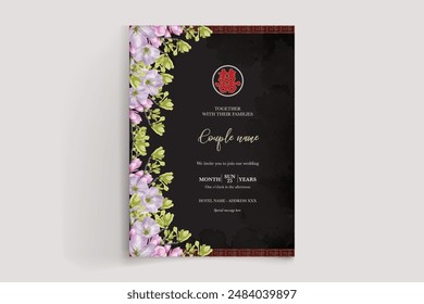 WEDDING INVITATION FRAME WITH FLOWER DECORATIONS WITH FRESH LEAVES