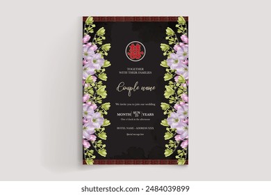 WEDDING INVITATION FRAME WITH FLOWER DECORATIONS WITH FRESH LEAVES