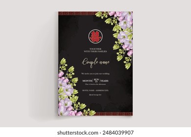 WEDDING INVITATION FRAME WITH FLOWER DECORATIONS WITH FRESH LEAVES