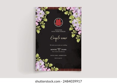 WEDDING INVITATION FRAME WITH FLOWER DECORATIONS WITH FRESH LEAVES
