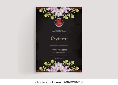 WEDDING INVITATION FRAME WITH FLOWER DECORATIONS WITH FRESH LEAVES