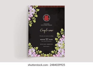 WEDDING INVITATION FRAME WITH FLOWER DECORATIONS WITH FRESH LEAVES