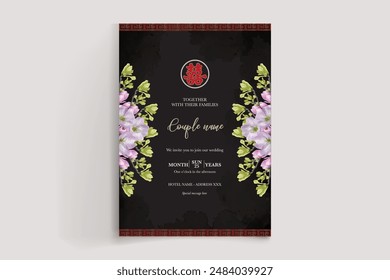 MARCO DE INVITACIÓN DE BODA CON DECORACIONES FLORALES CON HOJAS FRESCAS