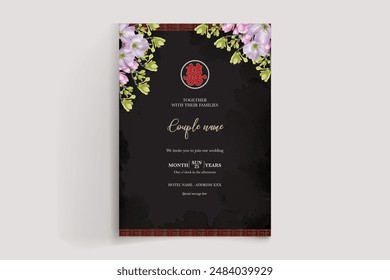 WEDDING INVITATION FRAME WITH FLOWER DECORATIONS WITH FRESH LEAVES