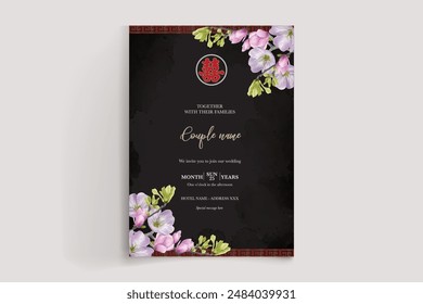 MARCO DE INVITACIÓN DE BODA CON DECORACIONES FLORALES CON HOJAS FRESCAS