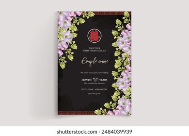 WEDDING INVITATION FRAME WITH FLOWER DECORATIONS WITH FRESH LEAVES