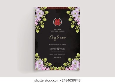 MARCO DE INVITACIÓN DE BODA CON DECORACIONES FLORALES CON HOJAS FRESCAS