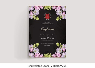 WEDDING INVITATION FRAME WITH FLOWER DECORATIONS WITH FRESH LEAVES