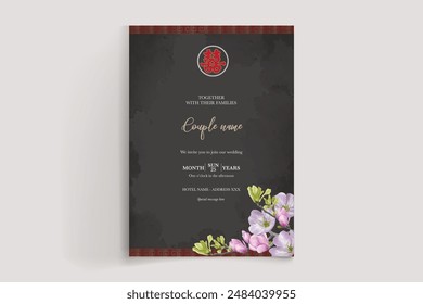 MARCO DE INVITACIÓN DE BODA CON DECORACIONES FLORALES CON HOJAS FRESCAS
