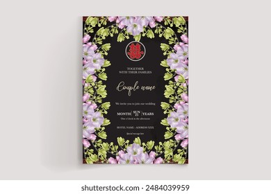 WEDDING INVITATION FRAME WITH FLOWER DECORATIONS WITH FRESH LEAVES