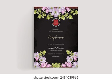 MARCO DE INVITACIÓN DE BODA CON DECORACIONES FLORALES CON HOJAS FRESCAS