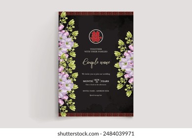 WEDDING INVITATION FRAME WITH FLOWER DECORATIONS WITH FRESH LEAVES